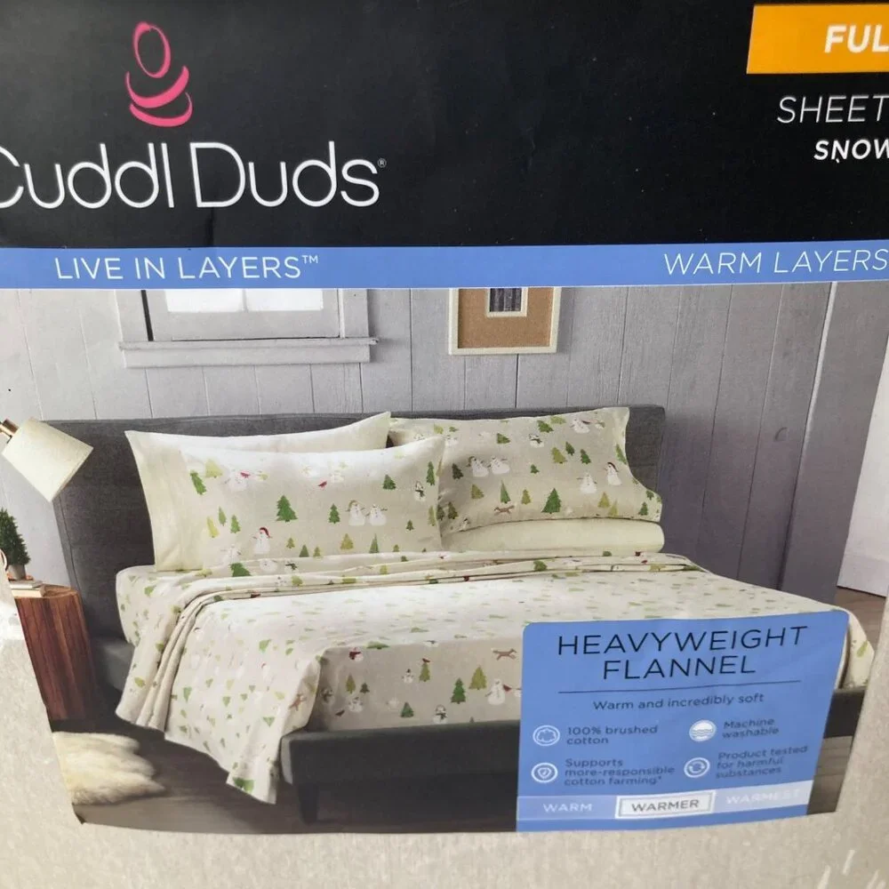 Cuddl Duds Brushed Cotton Full Sheet Set In Bag Snowmen NIP